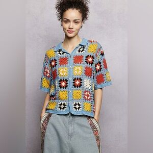 POL Crochet Short Sleeve Relaxed Fit Shirt